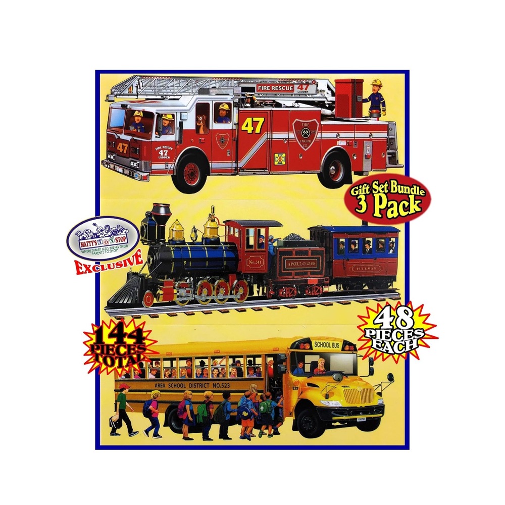 Matty's Toy Stop‎ Wooden Puzzles Gift Set Bundle 3 Pack Fire Truck Train Bus
